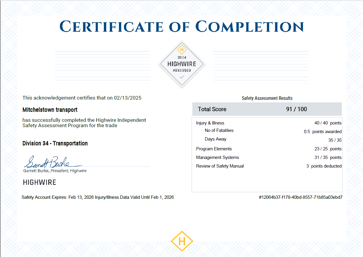 Highwire certificate